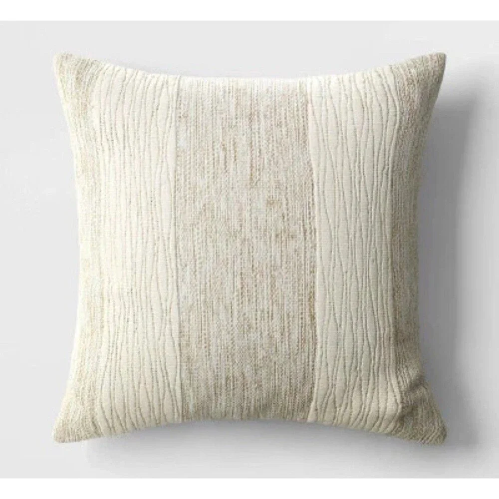 Oversized Textured Cotton Striped Square Throw Pillow Beige Threshold New